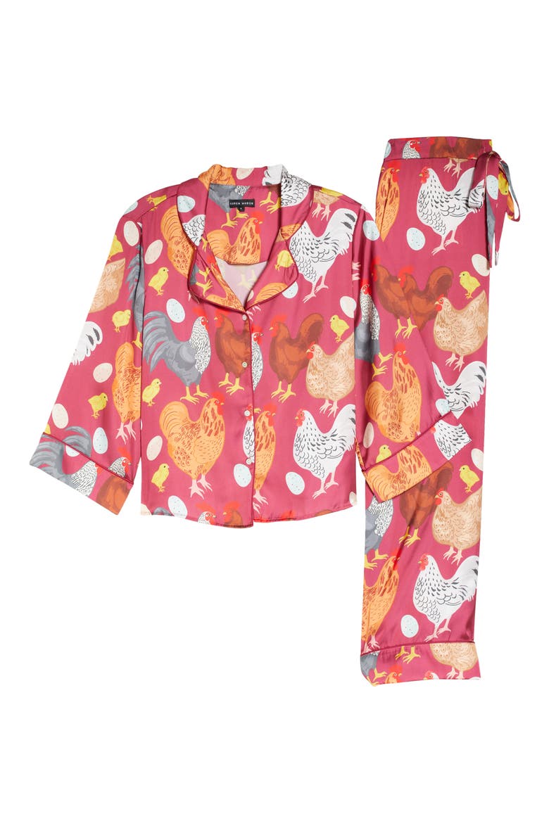 Chickens Satin Pajamas, Alternate, color, MAROON