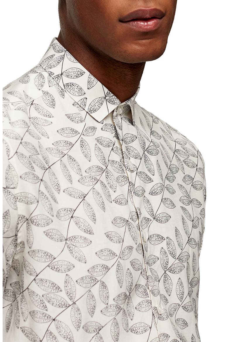 Slim Fit Leaf Print Short Sleeve Button-Up Shirt, Alternate, color, WHITE MULTI