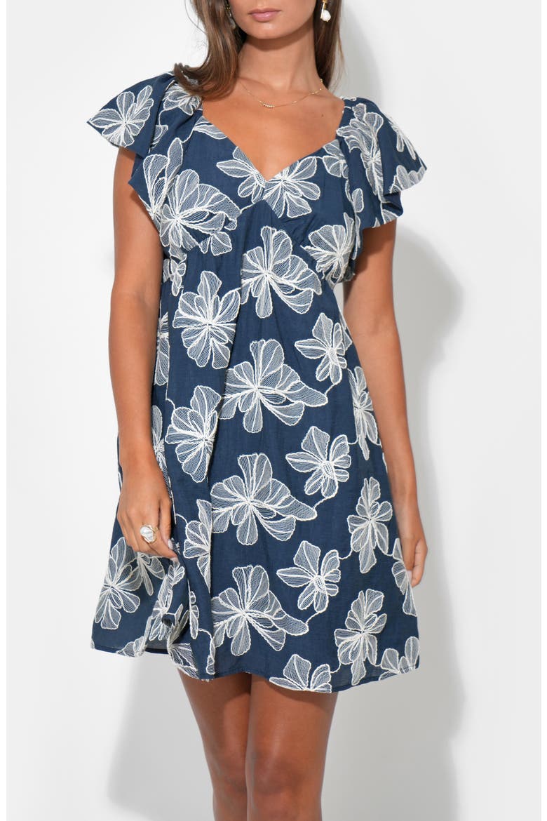 Lilah Embroidered Mini Sundress, Alternate, color, NAVY/ CREAM