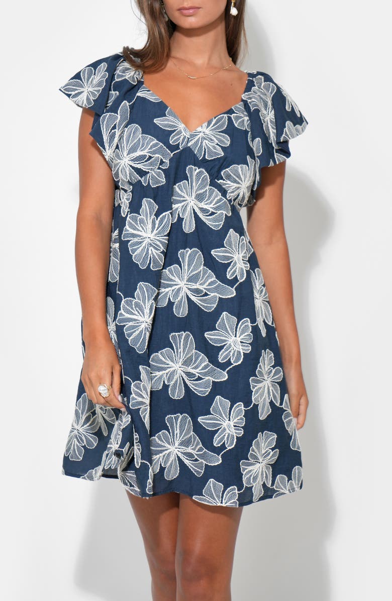 Adelyn Rae Lilah Embroidered Mini Sundress, Alternate, color, Navy/ Cream