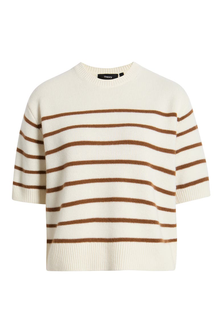 Striped Cashmere Crop Sweater, Main, color, IVORY/ DEEP ACACIA BROWN