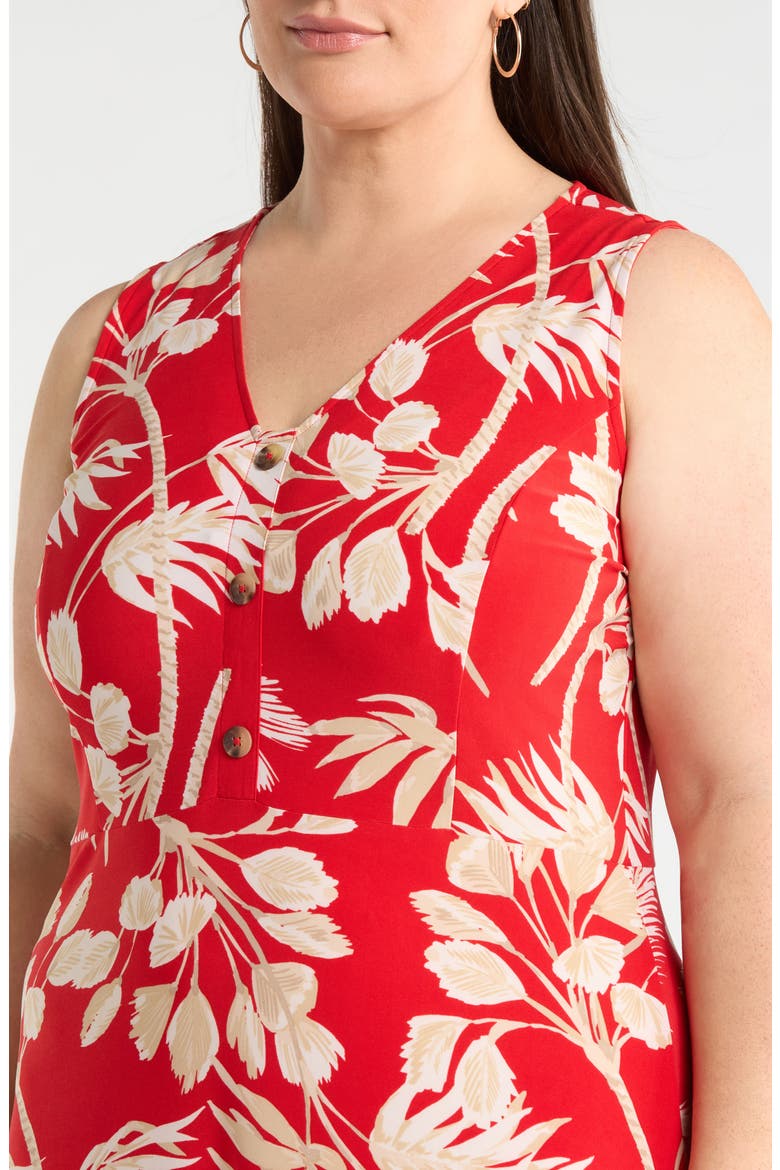 Tropical Floral Print Sleeveless Midi Dress, Alternate, color, BEGONIA RED MLT