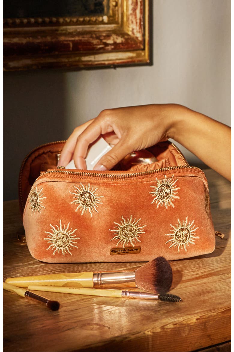 Sun Goddess Velvet Open Flat Makeup Bag, Alternate, color, Rust
