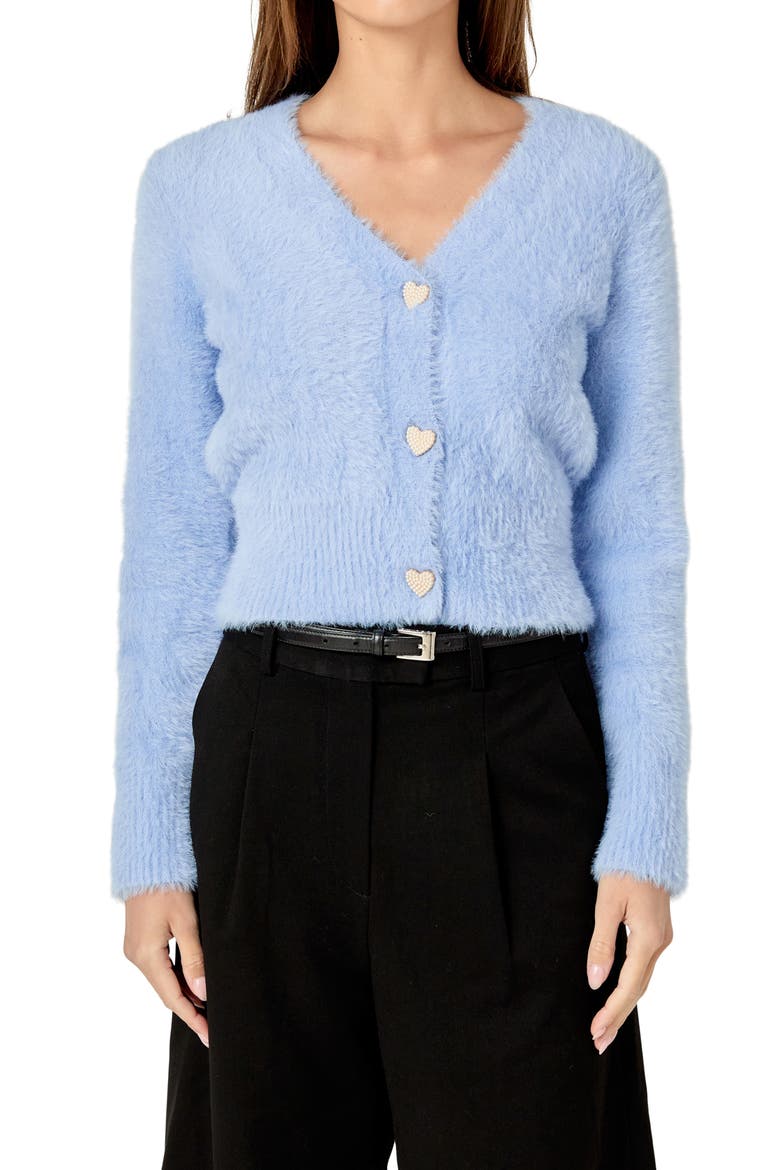 Pearly Heart Button Sweater, Main, color, PERIWINKLE