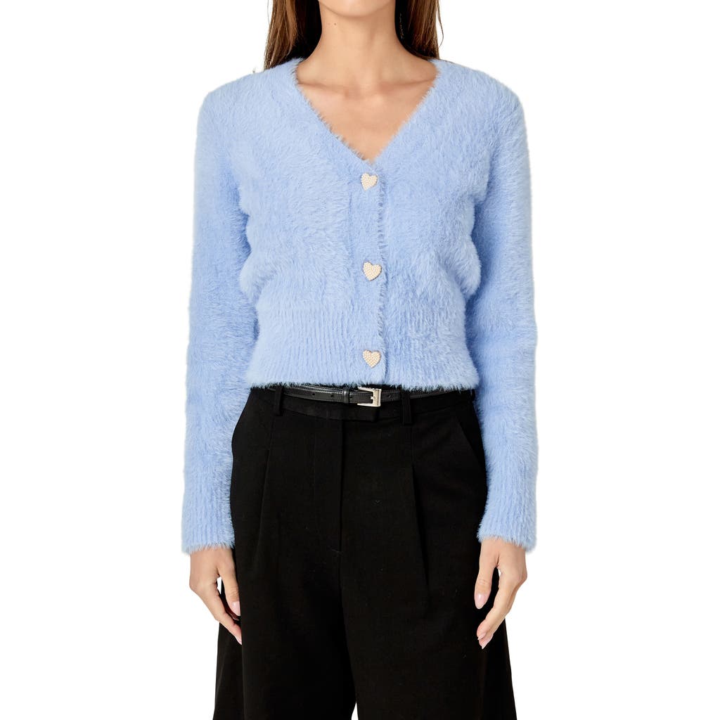 English Factory Pearly Heart Button Sweater In Periwinkle