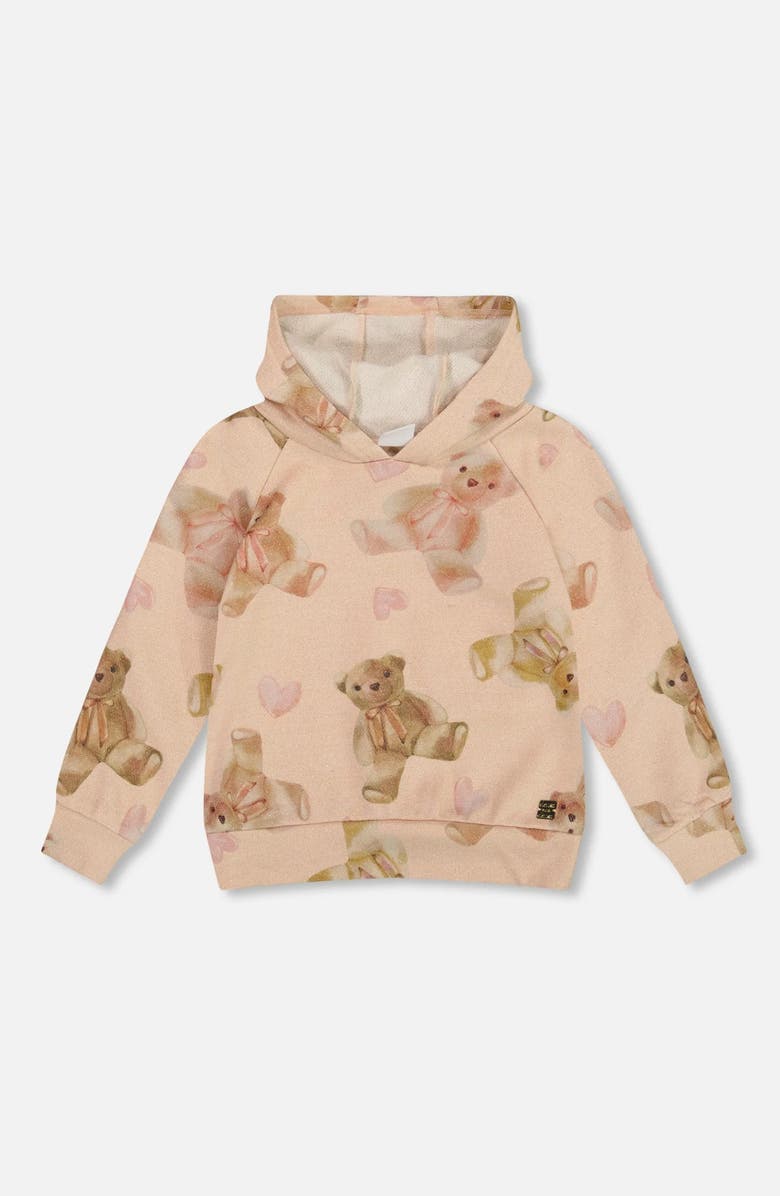 Deux par Deux Glittering French Terry Hoodie Teddy Bear, Main, color,