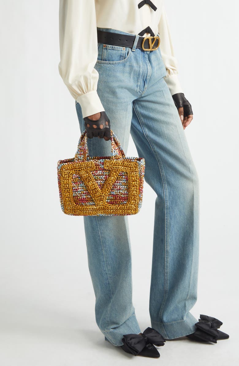 Valentino Garavani Small Viva Superstar Raffia Tote, Alternate, color, Brown Multi