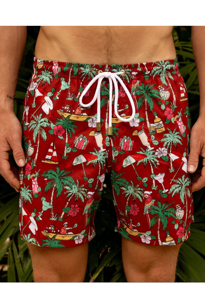 Margaritaville by Kenny Flowers - The Christmas Island Swim Trunks, Alternate, color, Red