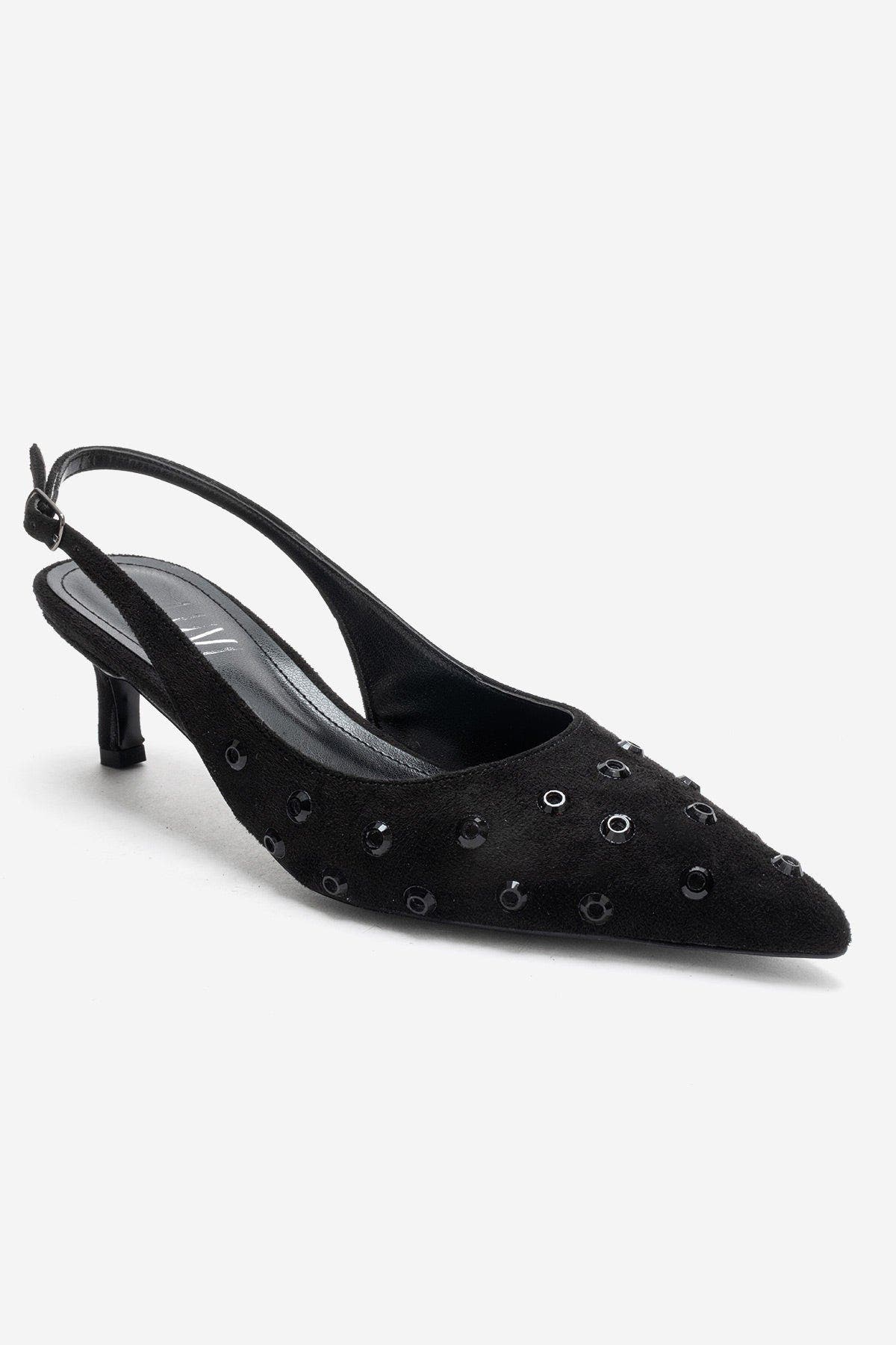 Prologue Shoes Lorex Embellished Stiletto Slingback Pump, Main, color, Black Suede