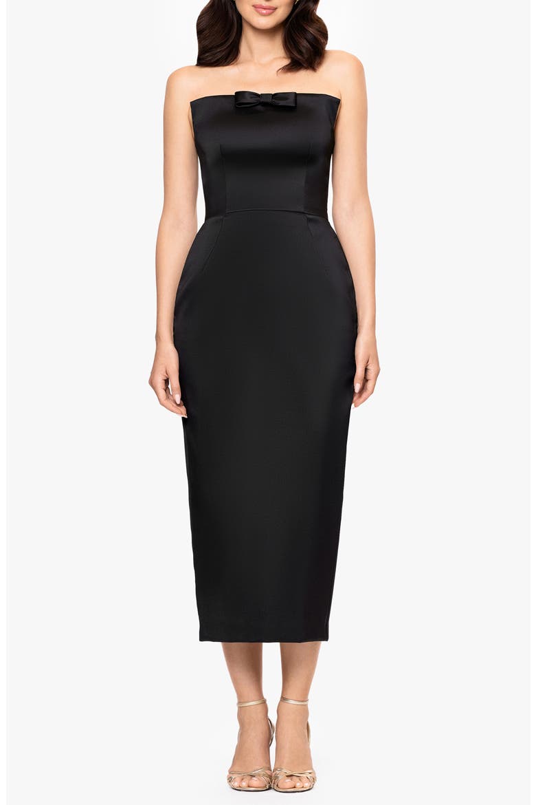 Curve Bow Strapless Midi Gown, Main, color, BLACK