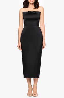 Betsy & Adam Curve Bow Strapless Midi Gown