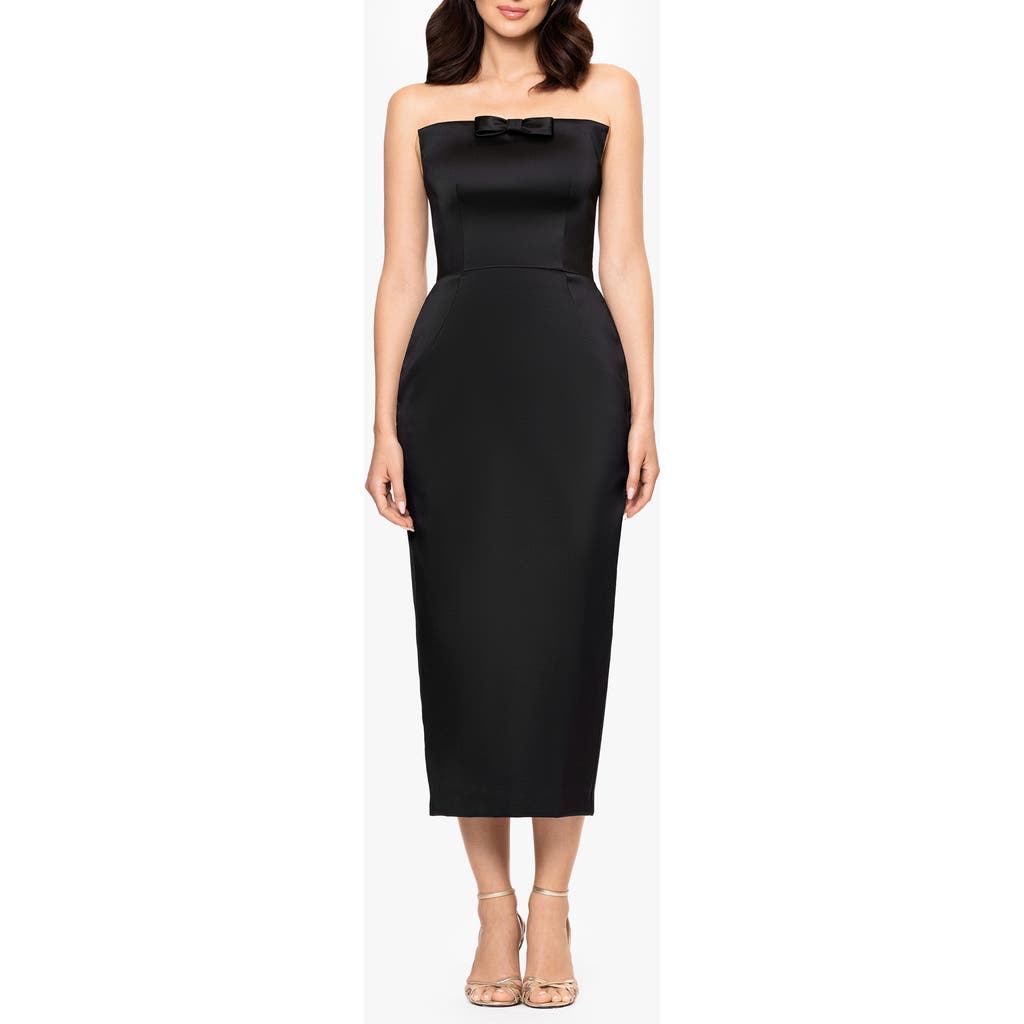 Betsy & Adam Curve Bow Strapless Midi Gown In Black