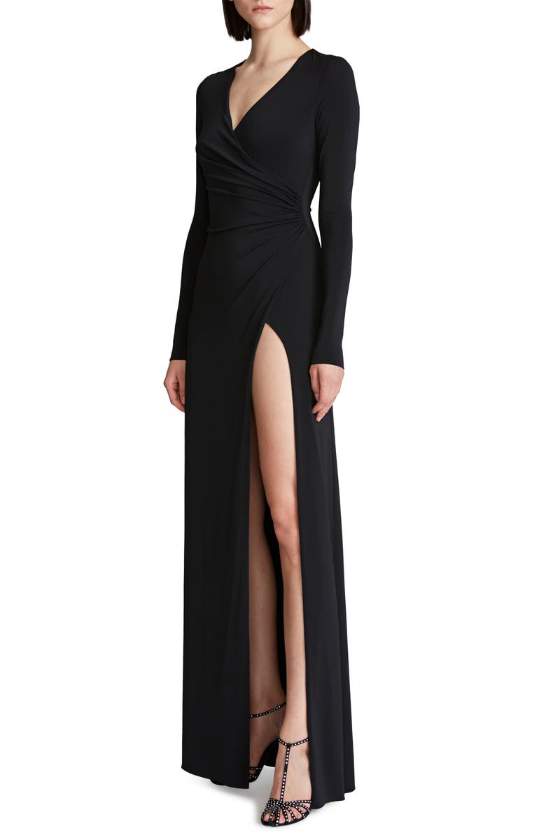 HALSTON EVENING Sydney Ruched Long Sleeve Jersey Gown, Alternate, color, 