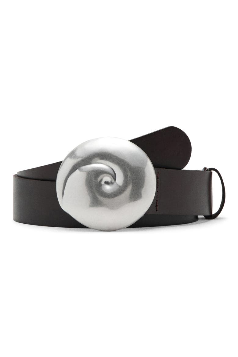 Shell Buckle Leather Belt, Main, color, CHOCOLATE