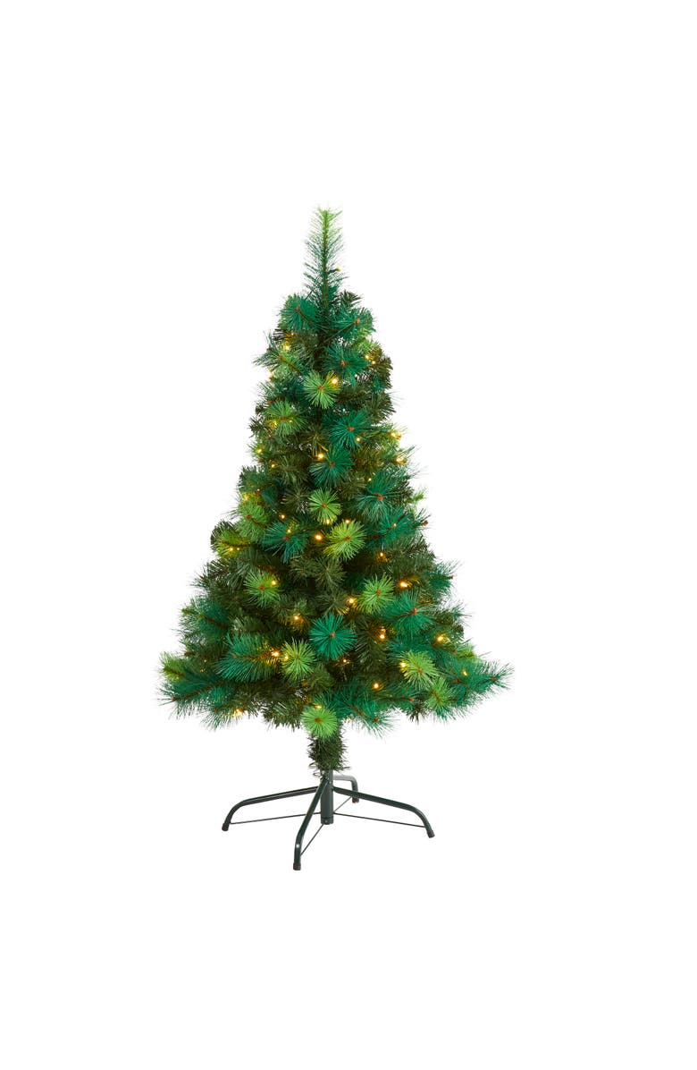 NEARLY NATURAL 4-ft Assorted Green Scotch Pine Artificial Christmas Tree with 70 LED Lights, Main, color, 