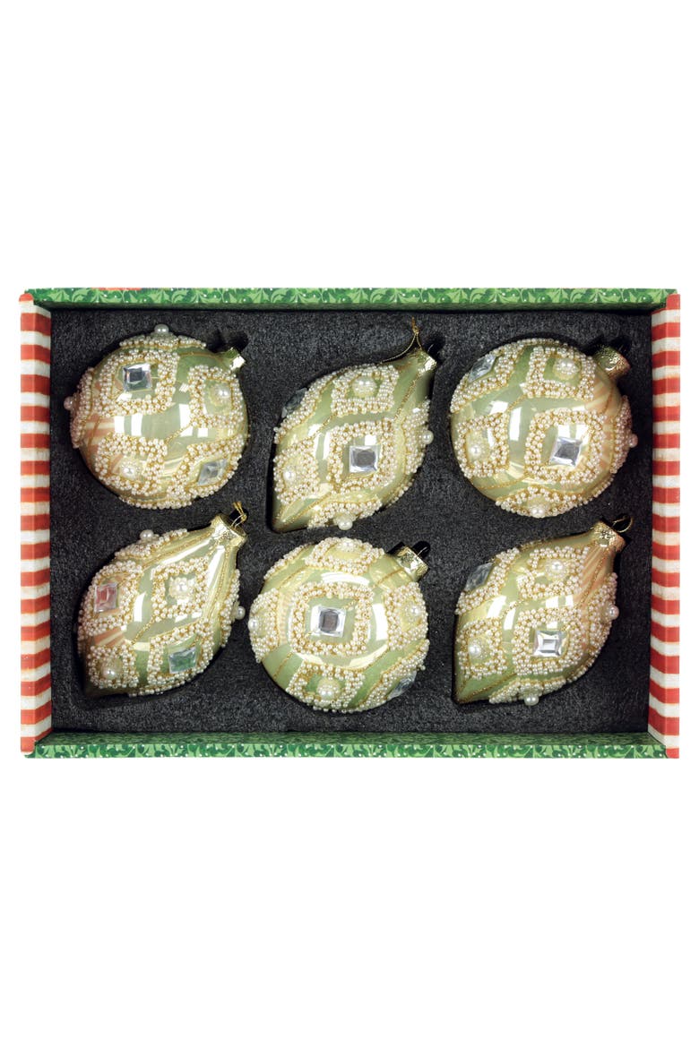 Pearl Bead Diamond Ornament, Box of 6, Alternate, color, Cream