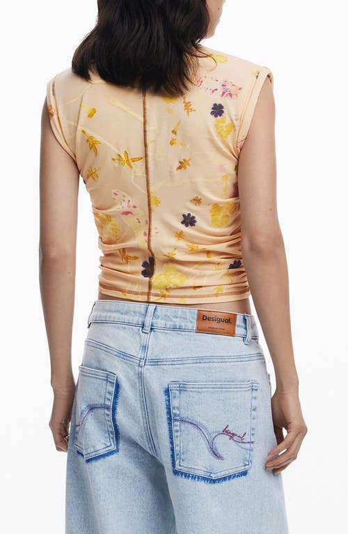 Desigual Floral Exposed Seam Top In Neutral