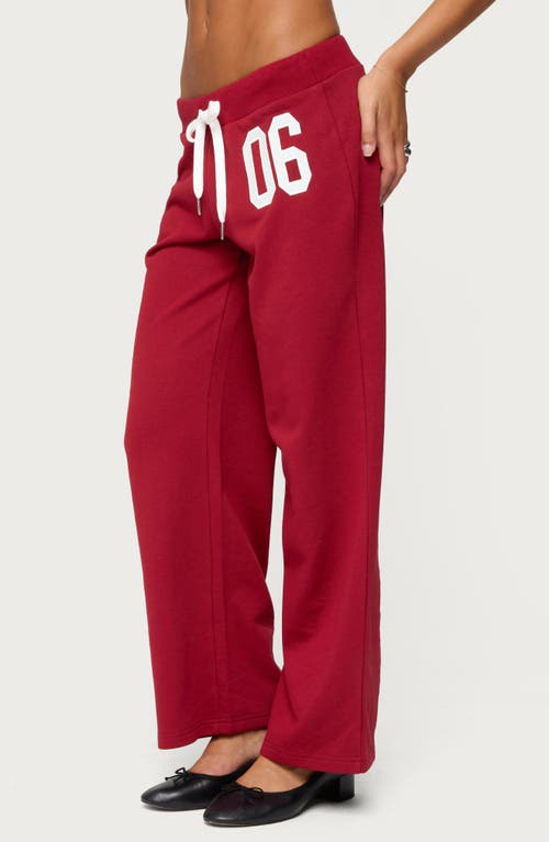 Edikted 06 Wide Leg Cotton Blend Drawstring Sweatpants In Burgundy