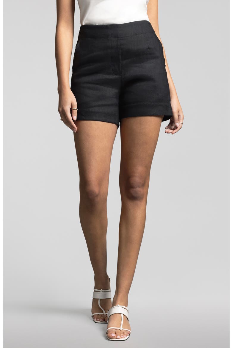 Luna Linen Blend Shorts, Main, color, BLACK