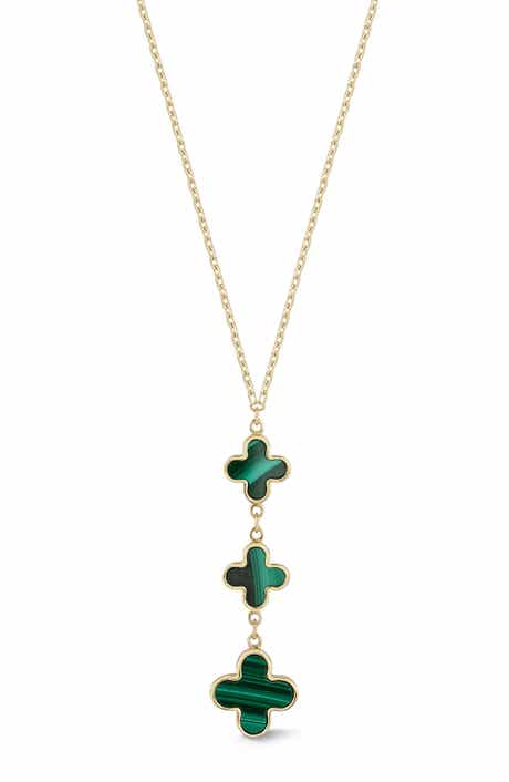Ember Fine Jewelry 14k Gold Turquoise Clover Y-Necklace