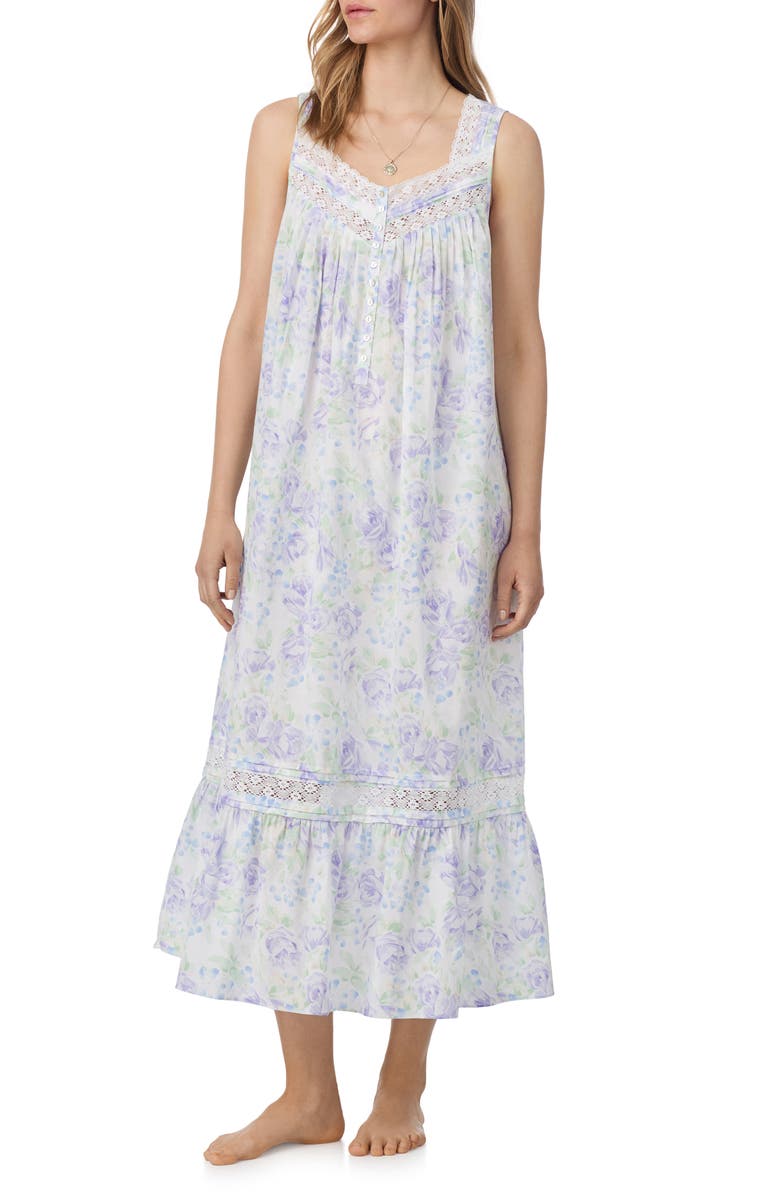 Eileen West Floral Print Cotton Lawn Ballet Nightgown, Alternate, color, Whitelil