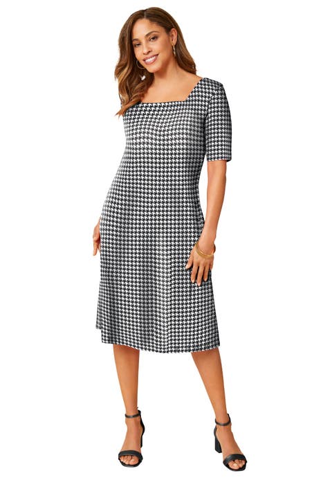 Stretch Cotton Square Neck Midi Dress (Plus Available)