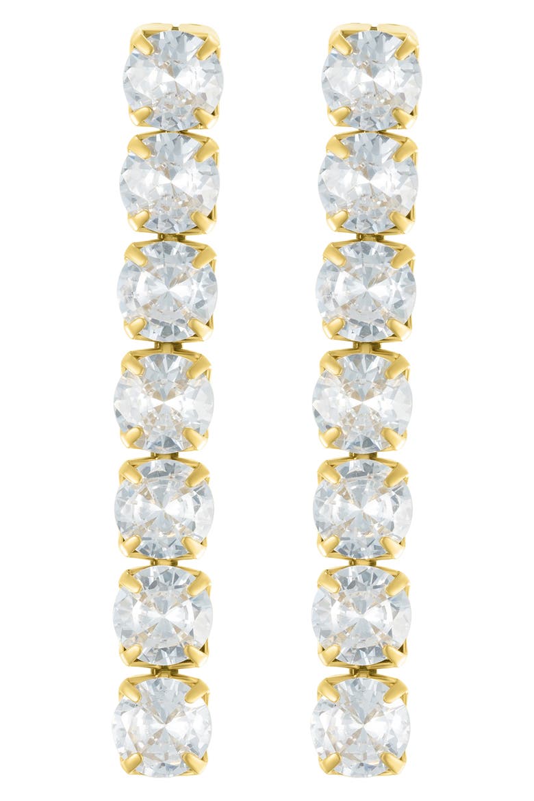 14K Yellow Gold Vermeil Water Resistant Crystal Tennis Linear Drop Earrings, Alternate, color, GOLD