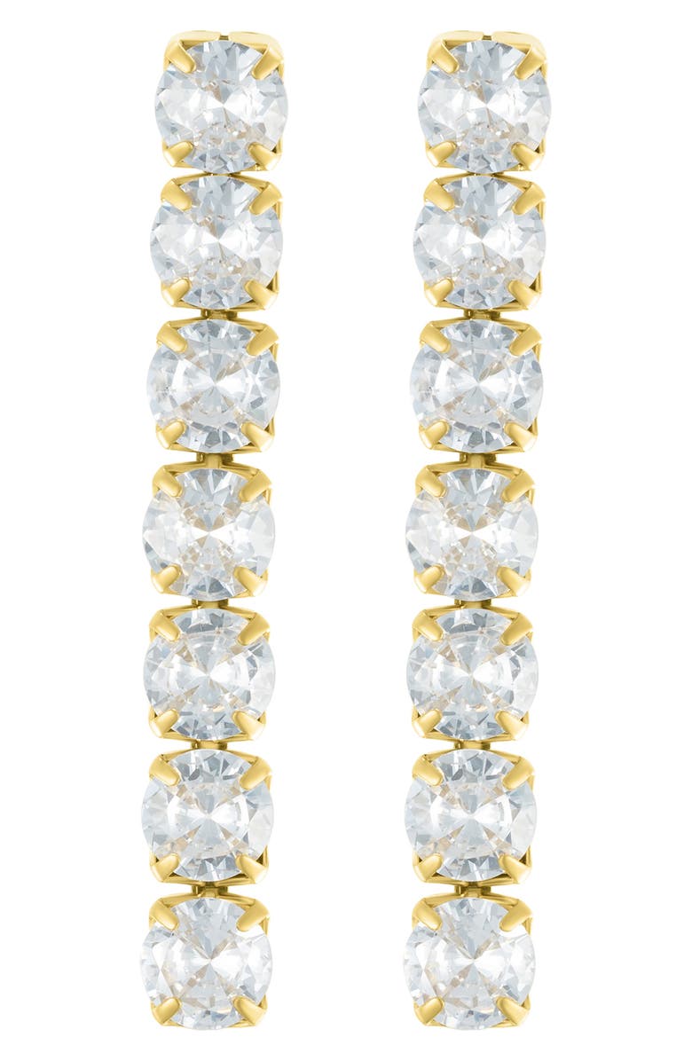 Adornia 14K Yellow Gold Vermeil Water Resistant Crystal Tennis Linear Drop Earrings, Alternate, color, Gold