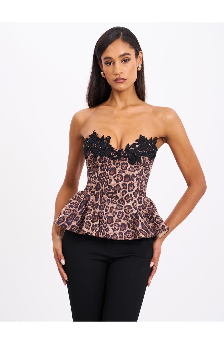 Miss Circle Qiaracheetah Peplum Top with Lace Trim, Alternate, color, Cheetah Print Brown