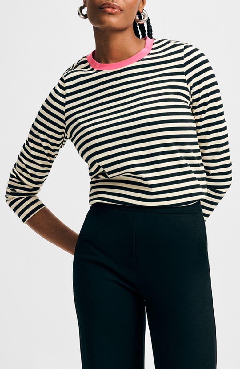 Isaac Mizrahi New York Stripe Long Sleeve Cotton Top, Main, color, 