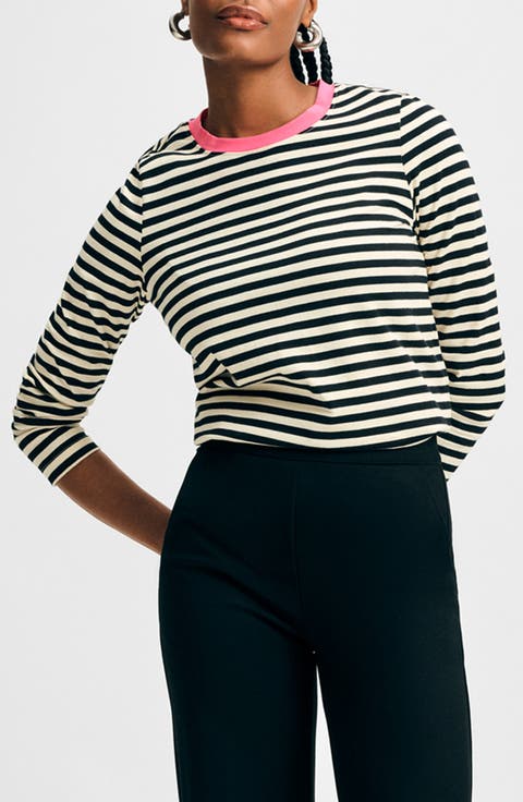 売れ筋商品|||イザックミズラヒ カットソー トップス レディース Women's Embroidered Collar Cap Sleeve Top White black Women's Isaac Mizrahi New York Tops | Nordstrom
