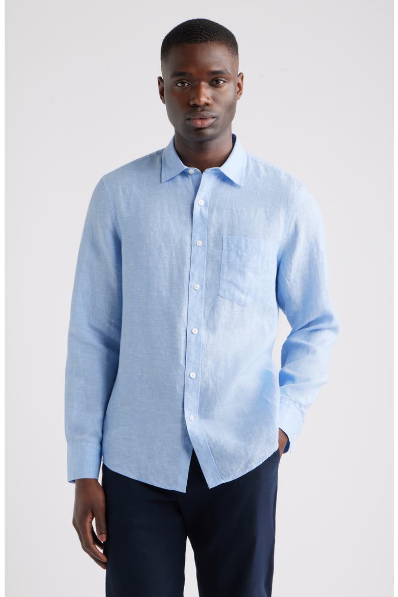 Linen Button-Up Shirt, Main, color, BLUE VISTA- WHITE EOE