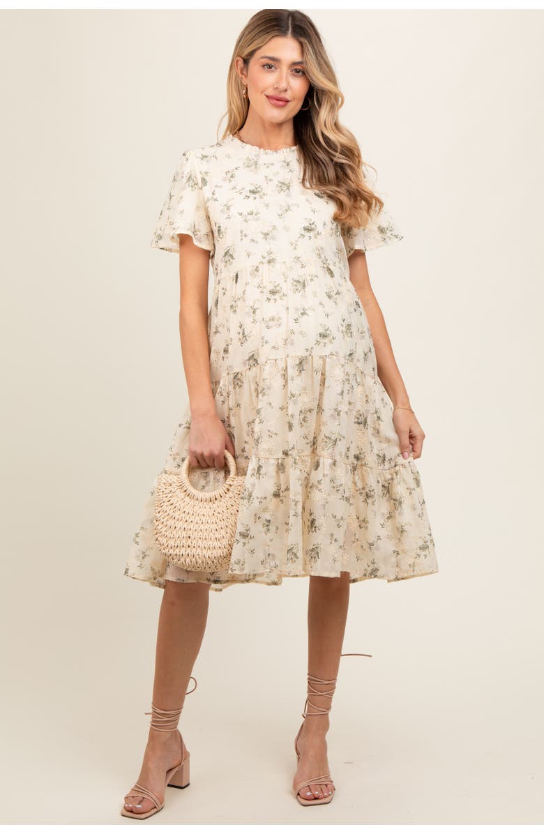 PinkBlush Floral Print Eyelet Lace Dress, Main, color, Cream