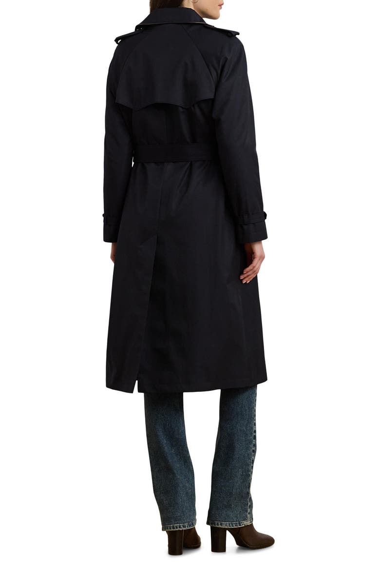 Double Breasted Belted Rain Coat, Alternate, color, NAVY