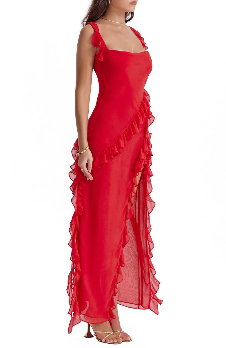 HOUSE OF CB Ariela Ruffle Side Slit Gown, Alternate, color, Red Rose