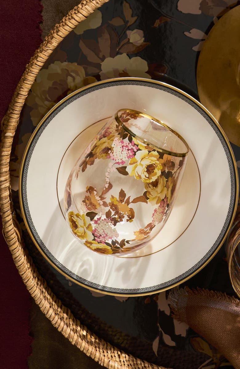 MACKENZIE CHILDS Set of 4 Wild Rose Stemless Wineglasses, Alternate, color, Yellow