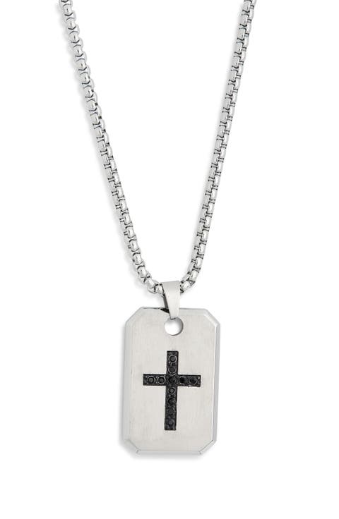 Men's Stainless Steel Cross Dog Tag Pendant Necklace
