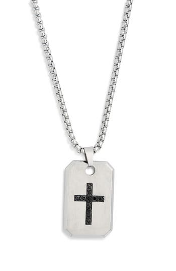 American Exchange Stainless Steel Cross Dog Tag Pendant Necklace In Silver