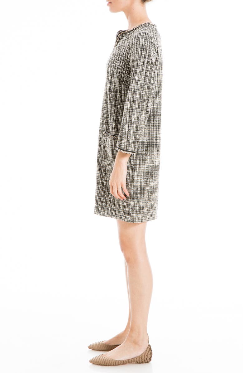 MAX STUDIO Tweed Long Sleeve Shift Dress, Alternate, color, Black/ Cream Multi