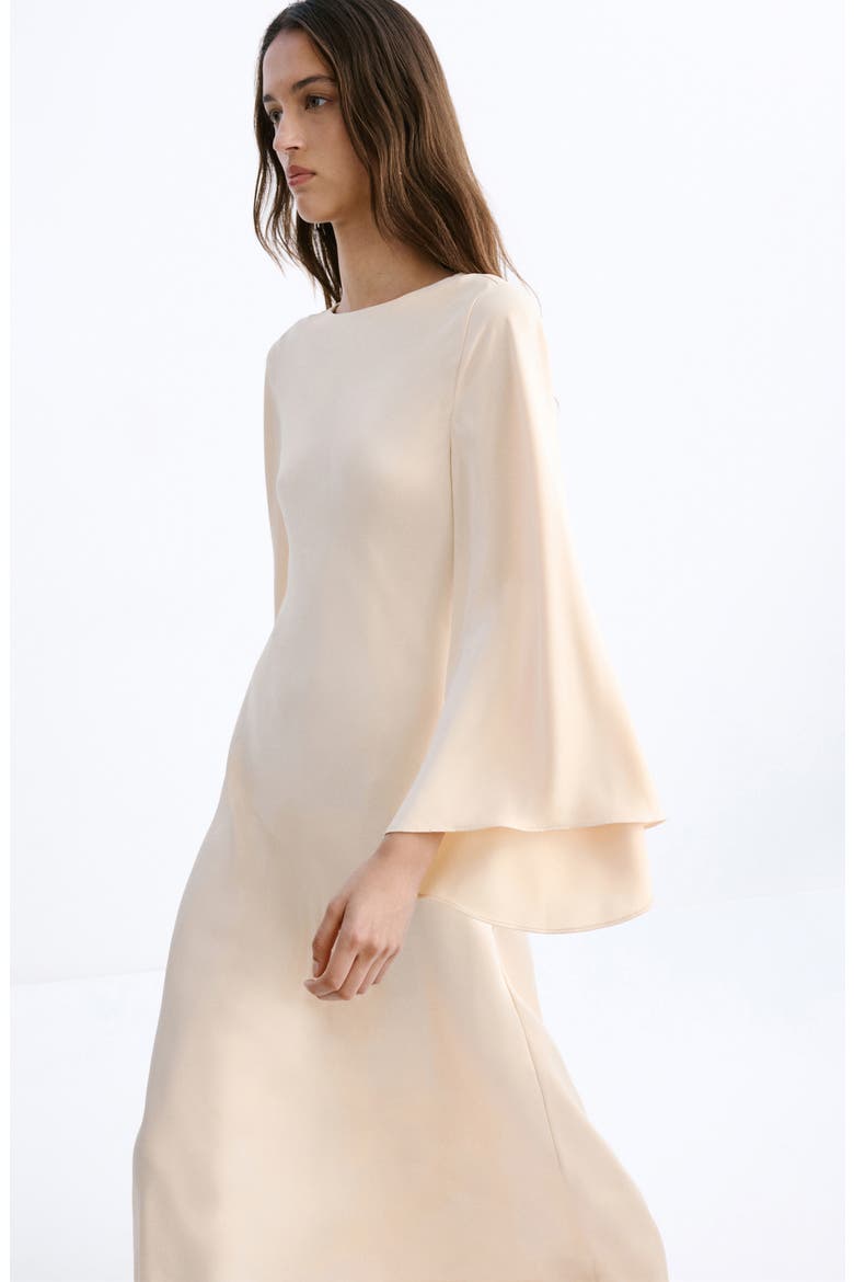 Long Sleeve Flare Satin Maxi Dress, Alternate, color, PALE PINK