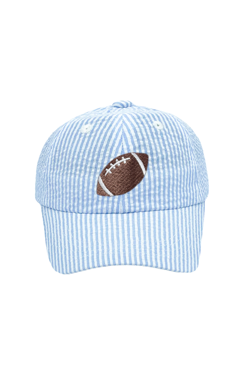 Bits & Bows Football Seersucker Baseball Hat, Main, color, Blue