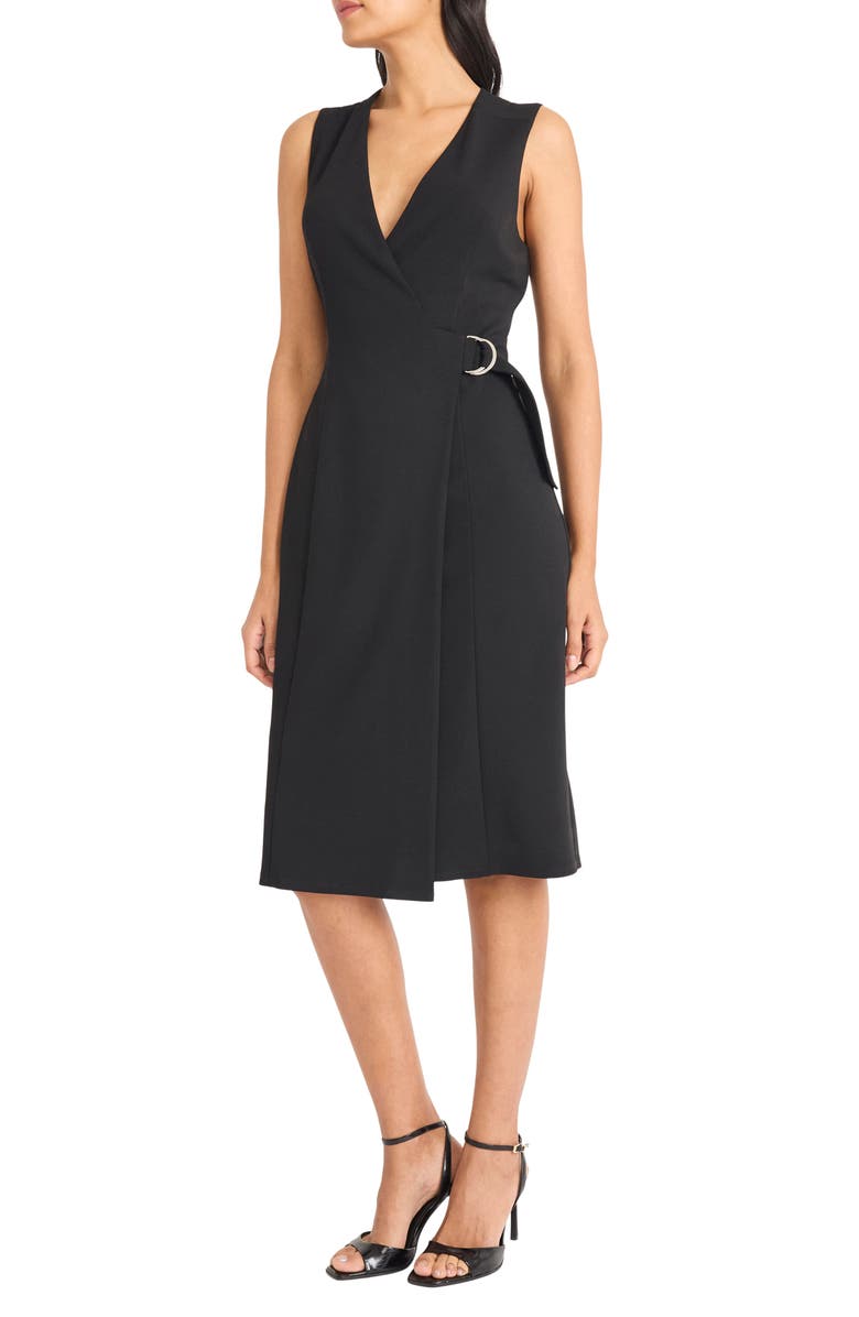 Maggy London Tailored Faux Wrap Dress, Alternate, color, Black