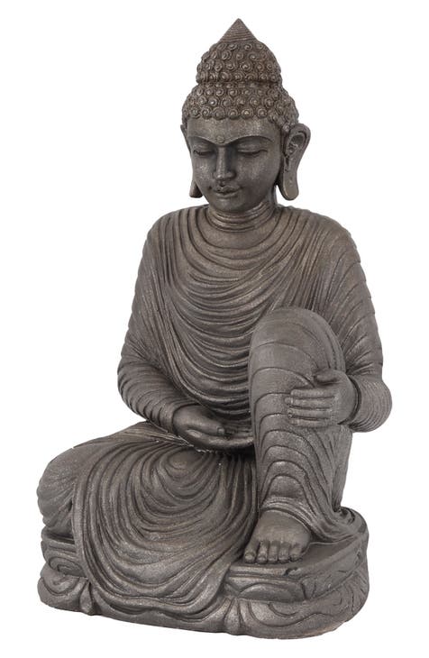 Silvertone Magnesium Oxide Indoor & Outdoor Meditating Buddha Garden Sculpture