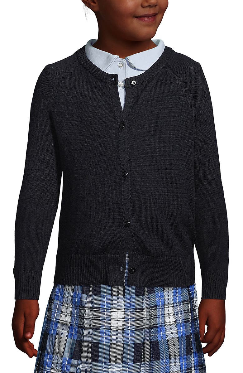Lands' End School Uniform Girls Cotton Modal Cardigan Sweater, Main, color, Black