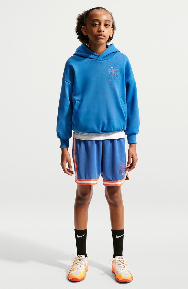 Nike Kids' Basketball Oversize Hoodie, Main, color, Star Blue/ Turf Orange