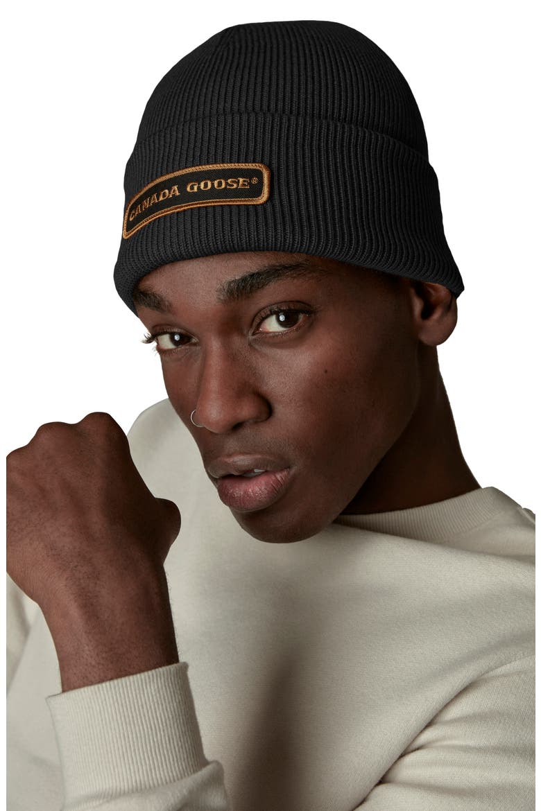 Logo Patch Ribbed Beanie, Alternate, color, BLACK