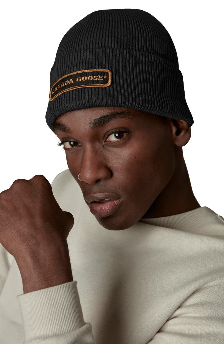 Canada Goose Logo Patch Ribbed Beanie, Alternate, color, 