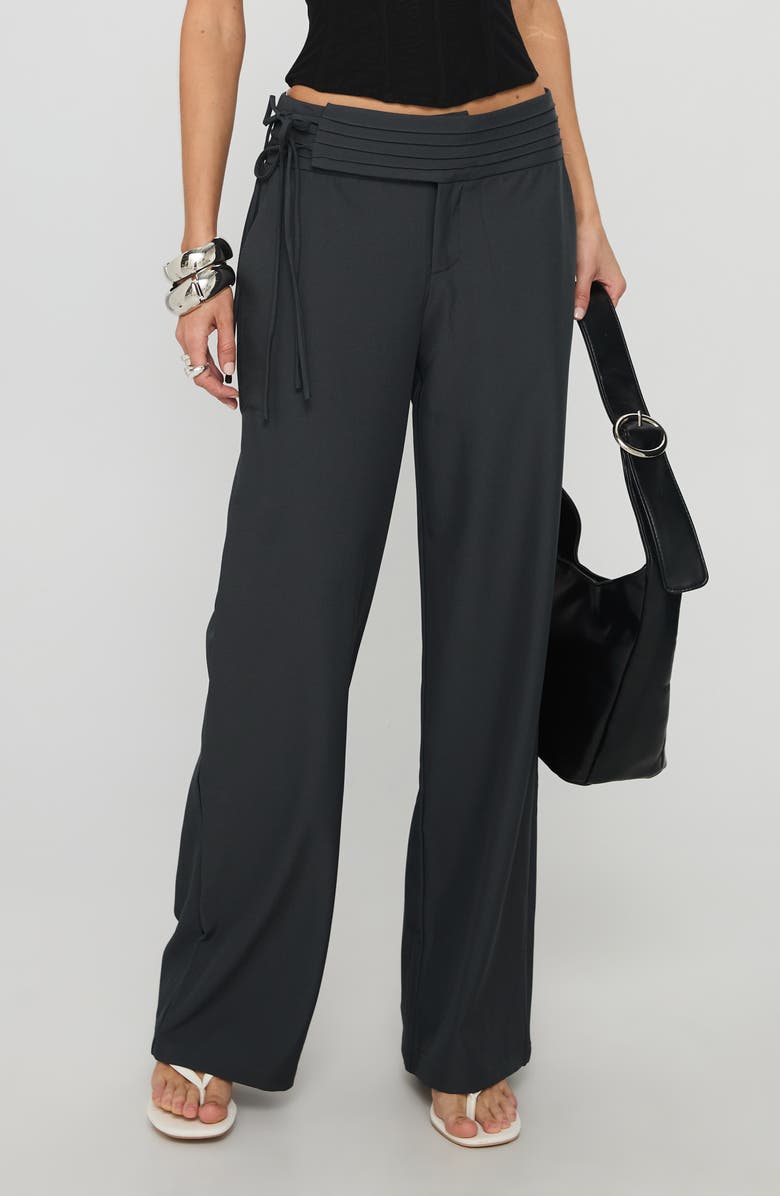 Princess Polly Good Riddance Side Tie Wide Leg Pants, Main, color, Charcoal