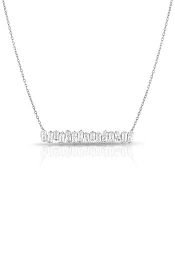 Sphera Milano 14k Over Silver Cz Baguette Bar Necklace In Metallic