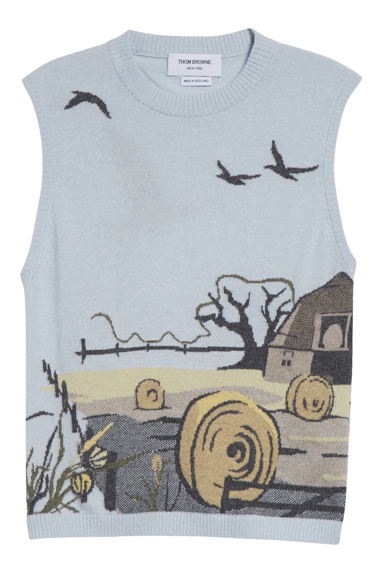 Seasonal Print Sleeveless Cashmere Sweater, Alternate, color, LIGHT BLU